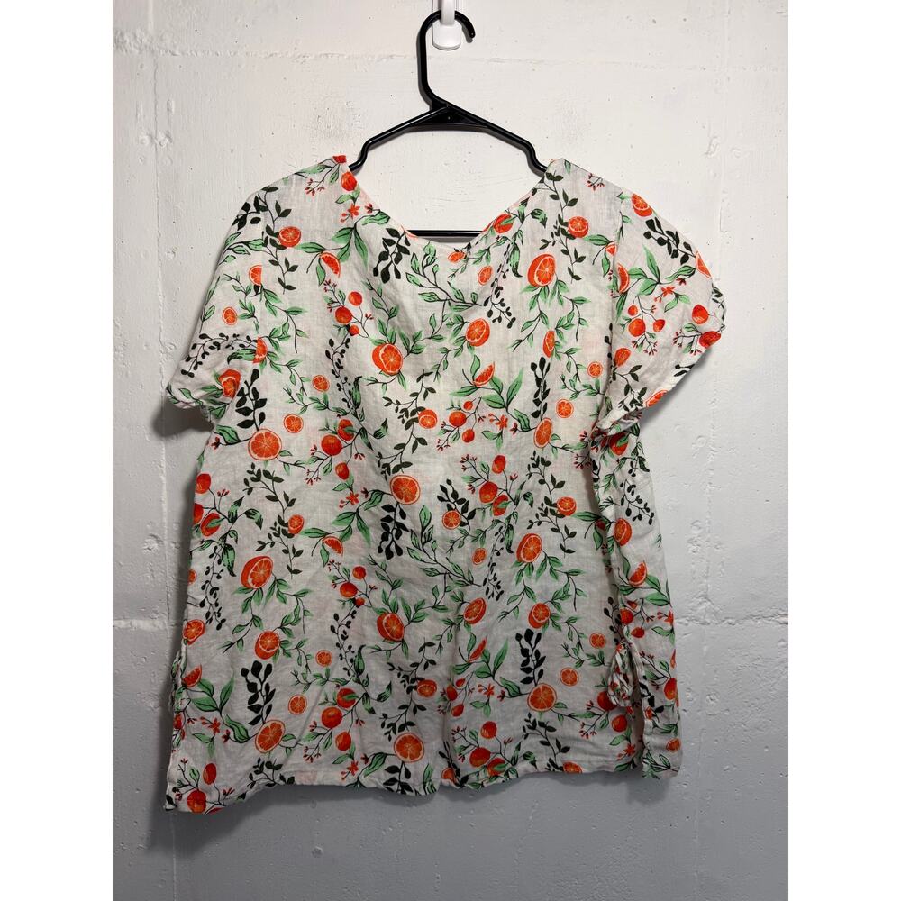 Joie Womens 1X Linen Oranges Blouse Short Sleeve Top
